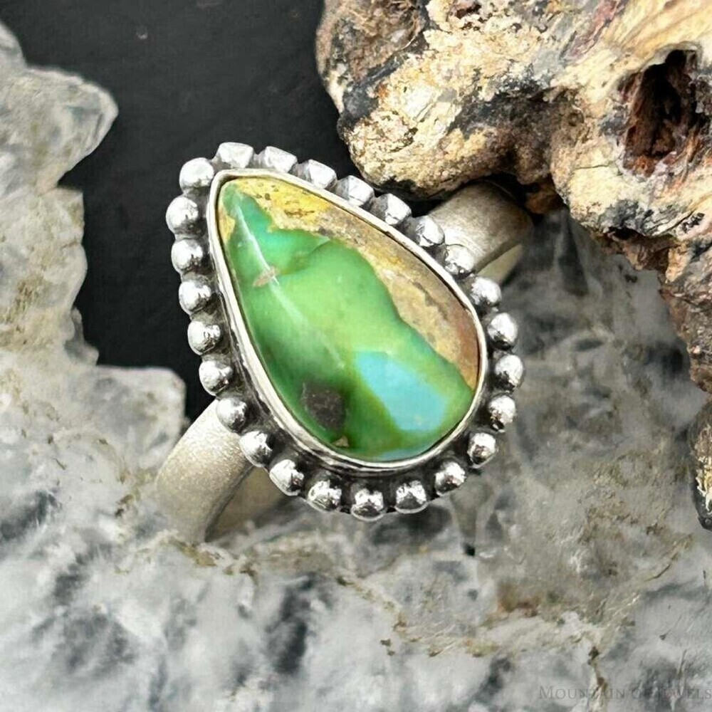 Sterling Southwestern Style Teardrop Sonora Gold Turquoise Adjustable Ring #1